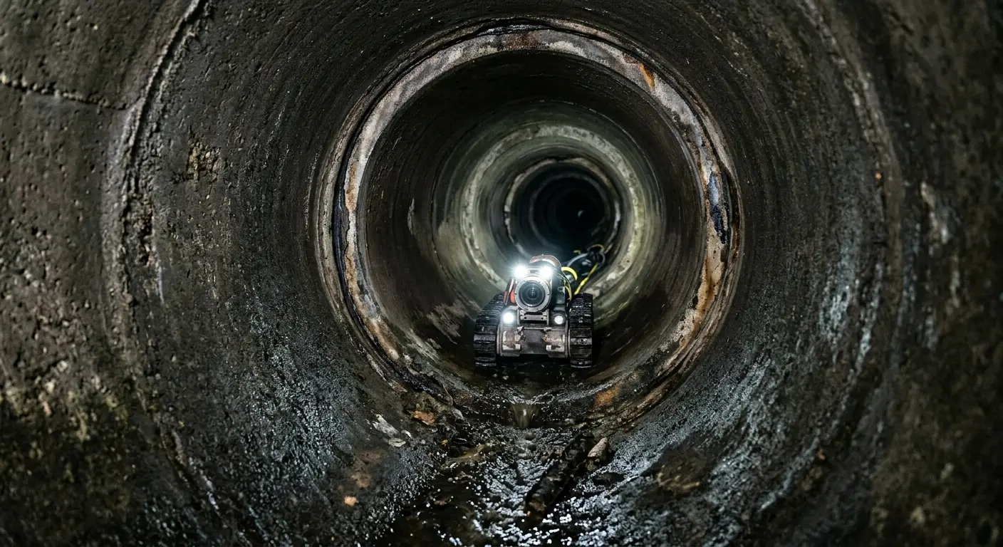 Robotic sewer camera inspecting pipe interior for Sewer Line Repair in Asbury